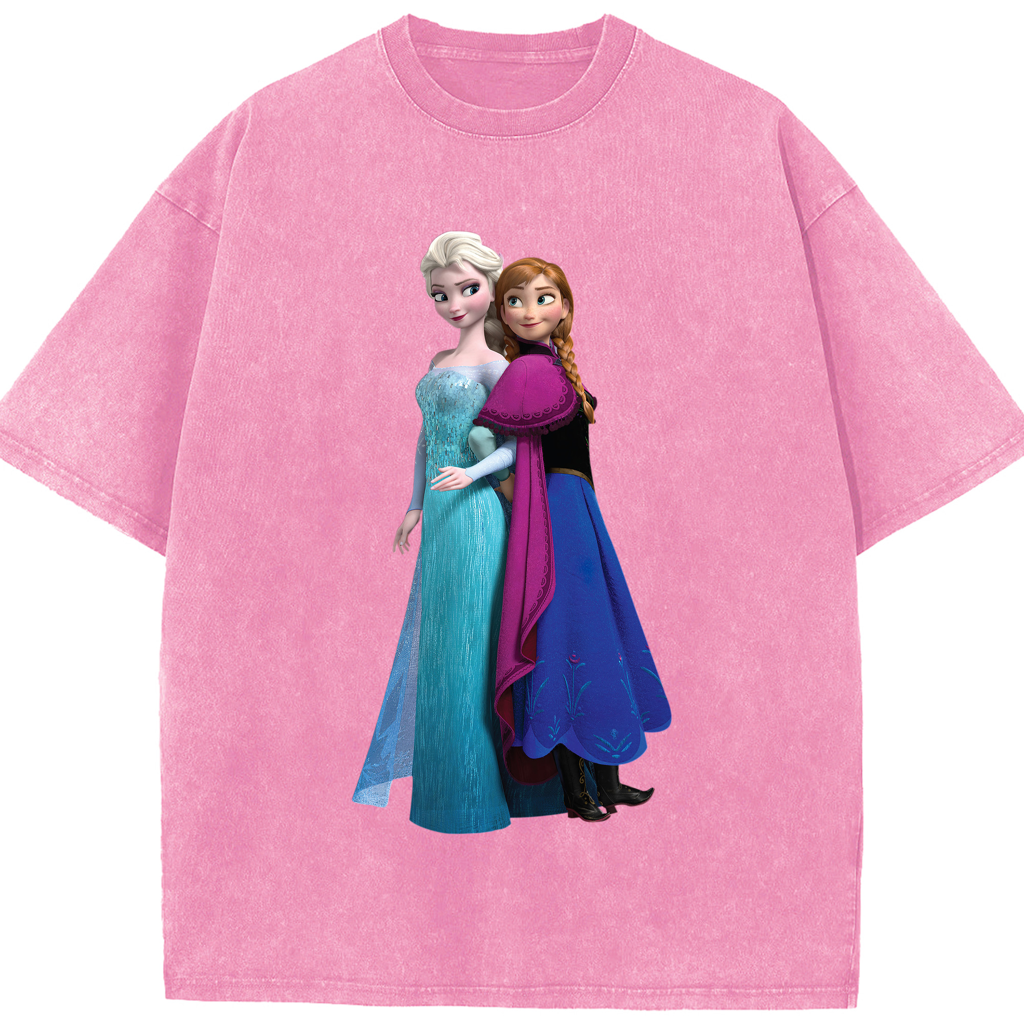 （画像用） アナと雪の女王 アンナ エルサ Frozen Anna Elsa 綿100% ヴィンテージ風 半袖Tシャツ（フロントプリント）
